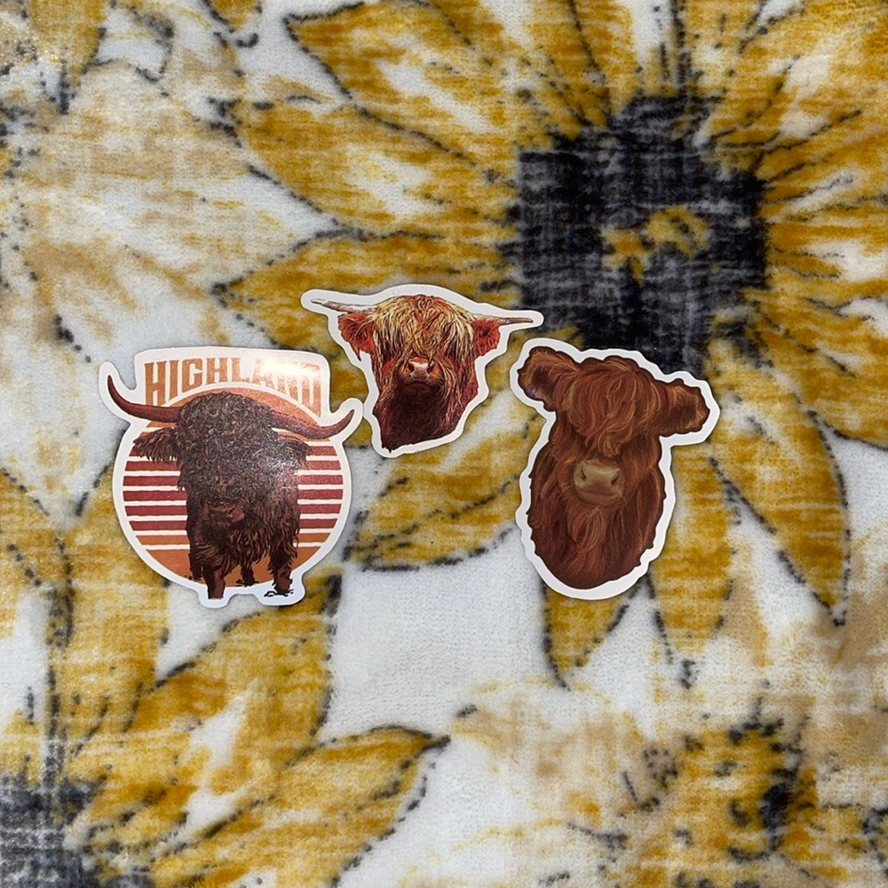 3 Highland Cow Sticker Decals